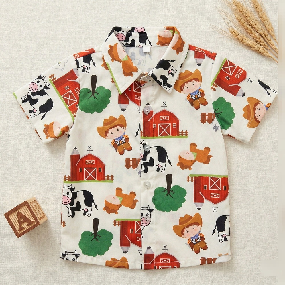 Baby‎ Button Down Farm Print Blouse 12M Collar Casual